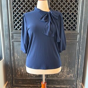 CeCe Blue Puff Sleeve Blouse with Tie Front